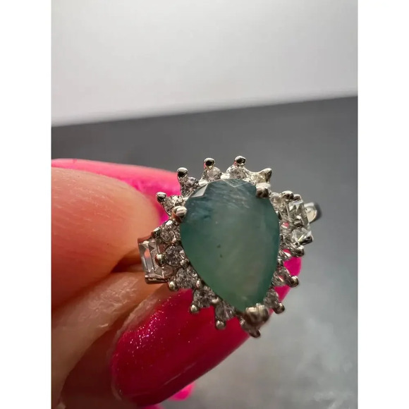 Grandidierite halo ring in platinum over sterling silver size 5 - Picture 9 of 11